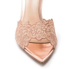 Pointed Toe Lace Mule Heels