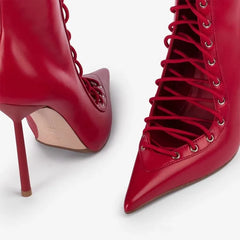 Lace Up Knee High Heel Boots