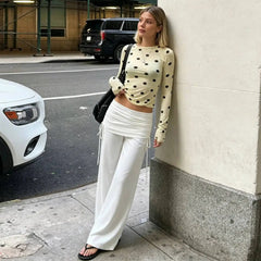 Solid Fold Over Waist Wide Leg Pants