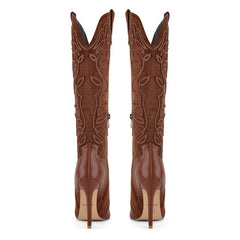 Embroidered Stiletto Knee High Boots
