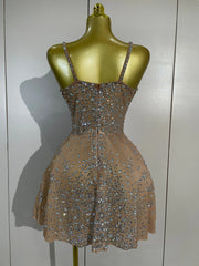 Sparkling Rhinestone Spaghetti Strap Mini Dress - Back View
