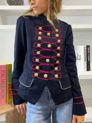 Button Embellished Stand Collar Military Jacket