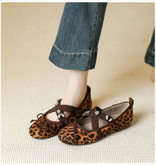 Embroidered Floral & Leopard Print Mary Jane Flats