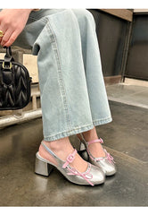 Patent Bowknot Chunky Mary Jane Heels