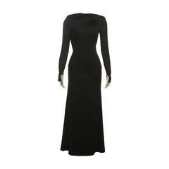 Black evening gown with long sleeves