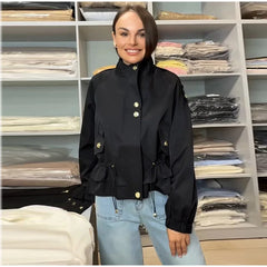 Drawstring Waist Epaulet Detail Jacket