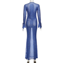 Blue sheer dress on a white background