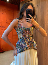 Floral print peplum top and flowing maxi skirt set