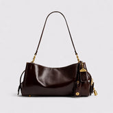 Glossy dark brown leather shoulder bag