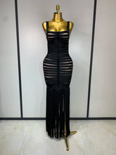 Sleeveless square neck bandage midi dress with tassel hem