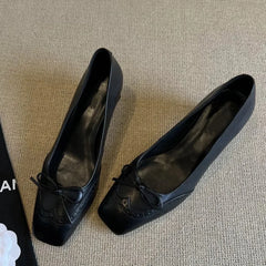 Square Toe Bow Detail Heeled Mary Janes