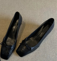 Square Toe Bow Detail Heeled Mary Janes