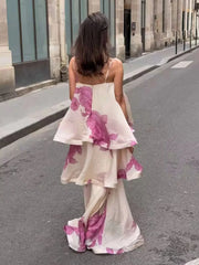 Floral Print Layered Midi Dress