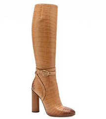 Patchwork Snake Print Knee High Boots