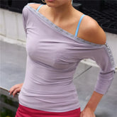Off shoulder top with eyelet detail on neckline and sleeve