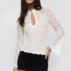 Keyhole Lace Flared Sleeve Top
