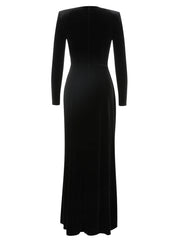 Black long-sleeve dress on a white background