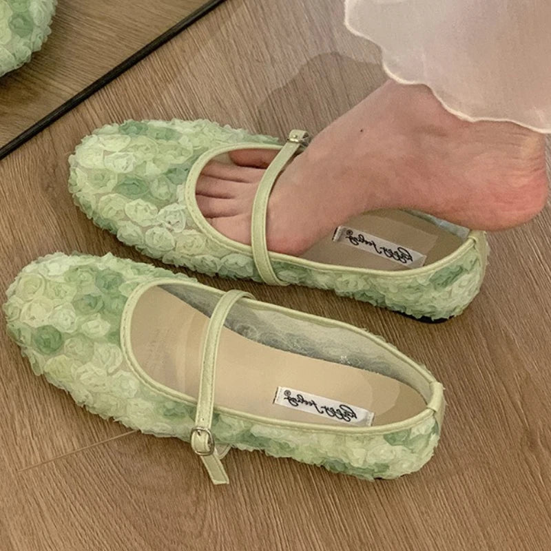 Floral mesh Mary Jane flat shoe