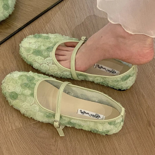 Floral mesh Mary Jane flat shoe
