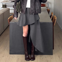 Grey Asymmetrical High-Waisted Skirt