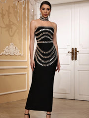 Black Strapless Beaded Maxi Dress – Elegant Gown