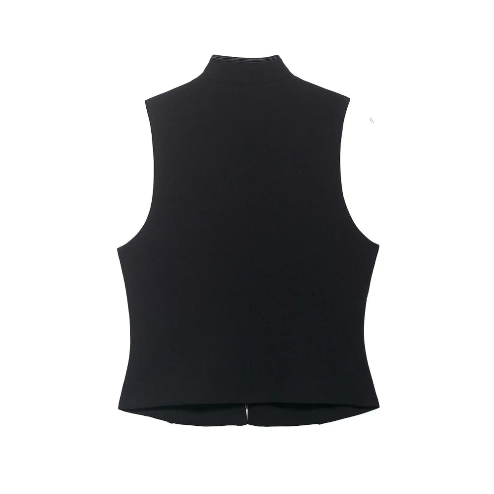 Black sleeveless top on a white background