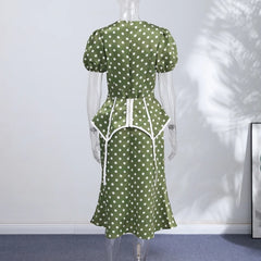 Polka Dot Puff Sleeve Peplum Dress