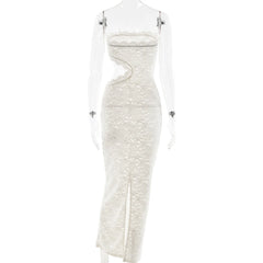 Strapless Lace Cutout Maxi Dress