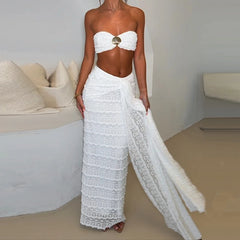 Knit Shell Strapless Bandeau Crop Top And Maxi Skirt Set