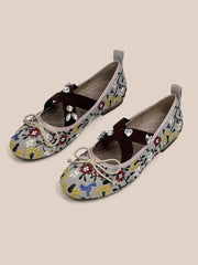 Embroidered Floral & Leopard Print Mary Jane Flats