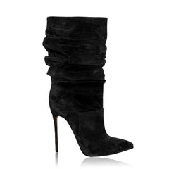 Pleated Stiletto Heel Knee High Boots