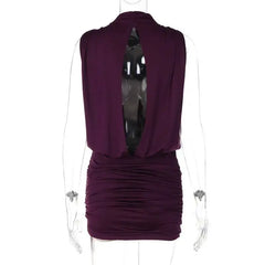 Backless Turtleneck Ruched Mini Dress