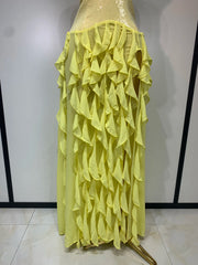 Strapless Sequin Bodice Ruffled Chiffon Floor-Length Dress