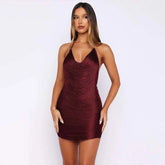 Halter neck ruched mini dress
