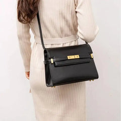 Black Structured Messenger Flap Shoulder Bag
