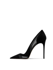 Black high-heeled shoe on a white background
