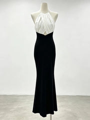 Black And White Patchwork Neck Cutout Maxi Dress