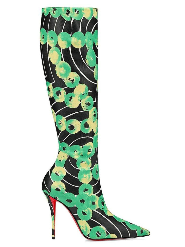 Colorful knee-high boots with a pattern