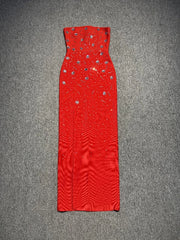 Red Strapless Diamond Beaded Gown | Glam Evening Elegance