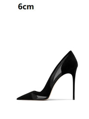 Black high-heeled shoe on a white background with text indicating heel height.