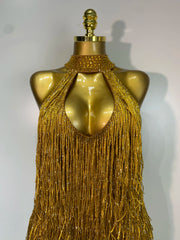 Beaded Fringe Halter Gown
