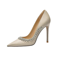 Silk Rhinestone Ruffle Wedding Pumps