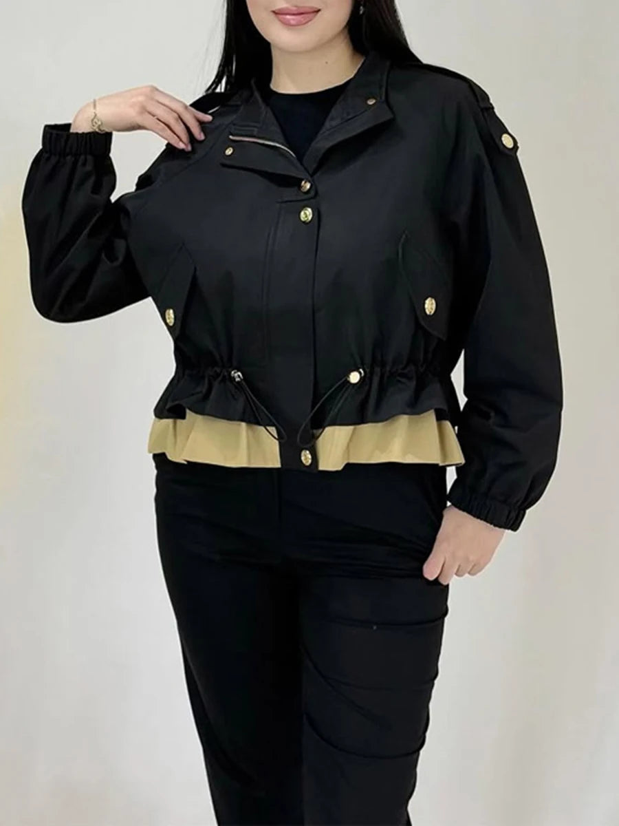Black cropped drawstring hem jacket
