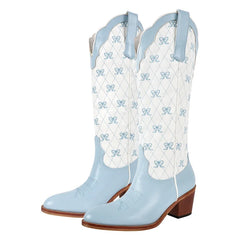 Pink Bow Quilted Knee High Cowgirl Boots