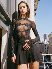 Mesh Elastic Sequin Long Sleeve Bodysuit