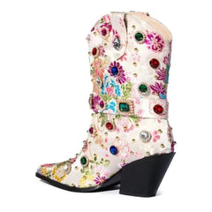 Embroidered Pointed Toe Boots