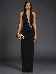 Halter Neck Cutout Buckle Detail Maxi Dress