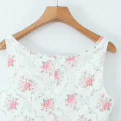 White Print Spliced Maxi Dress - Lace Up Slimming A-Line