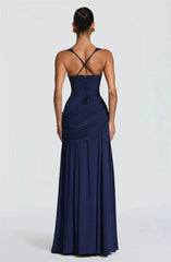 Square Neck Drape Waist Floor-Length Dress