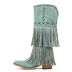 Fringed Pointed Toe Embroidered Cowgirl Boots